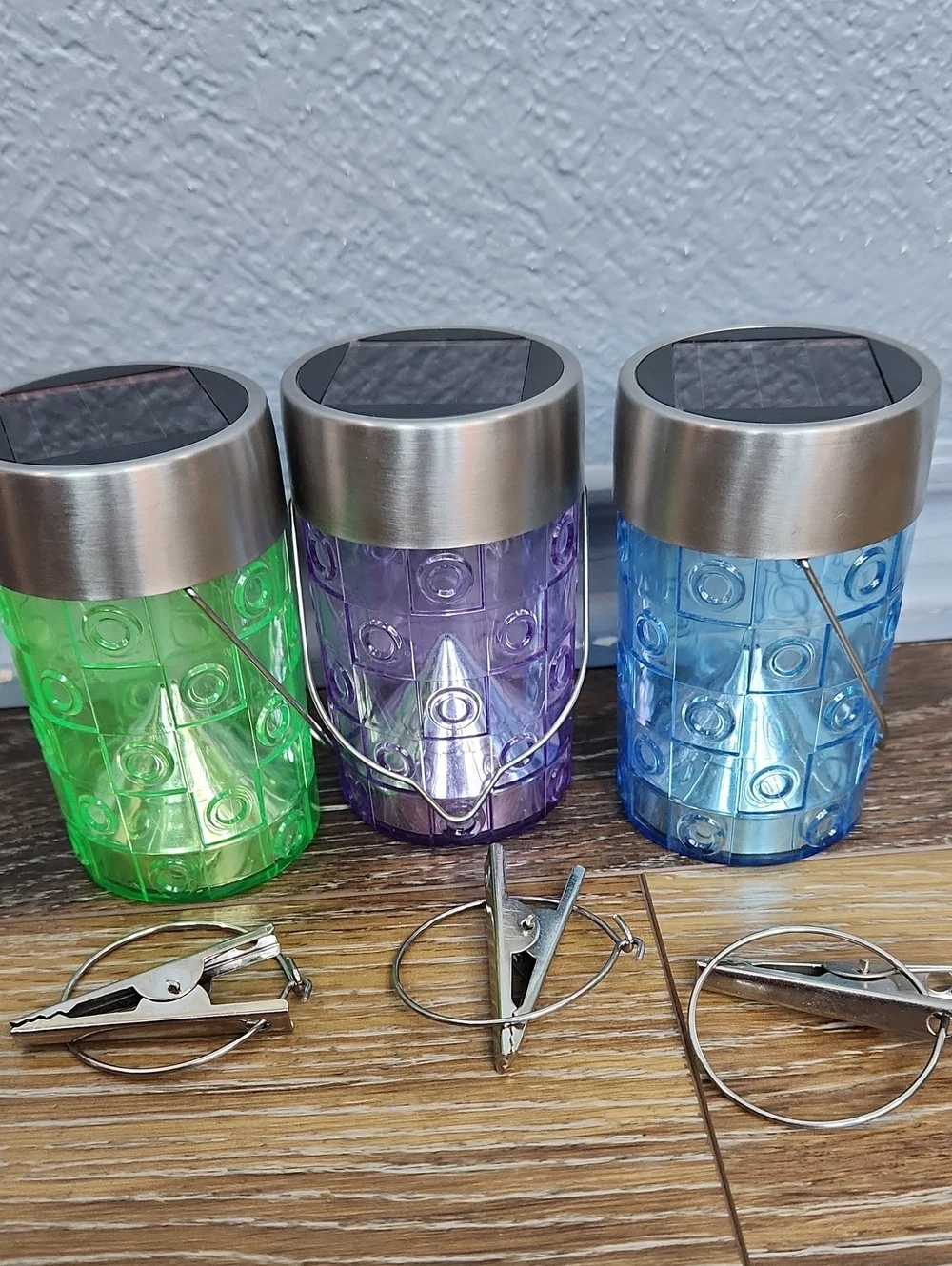 3 Mini Hanging Solar Lights Lanterns Blue Purple Green